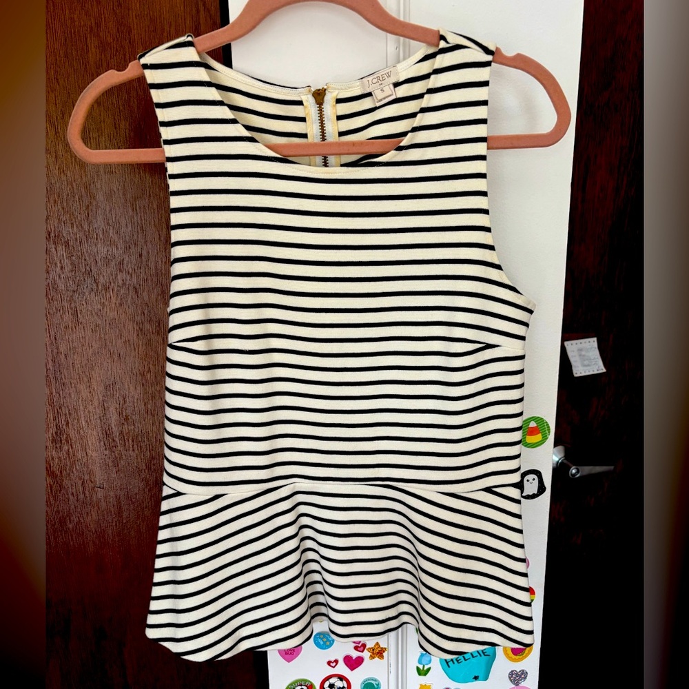 J. Crew Navy and White Striped Peplum Top